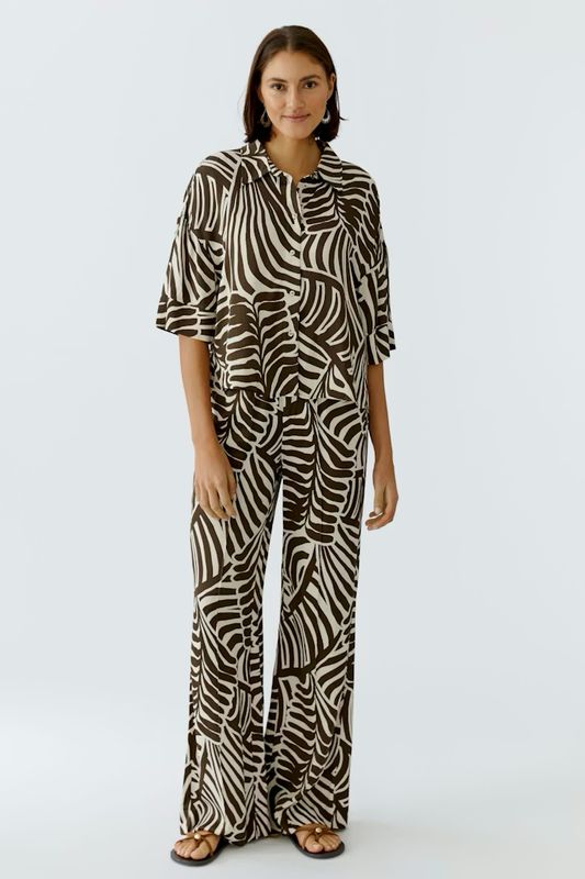Oui, 97481, Pant, Dark Brown/White