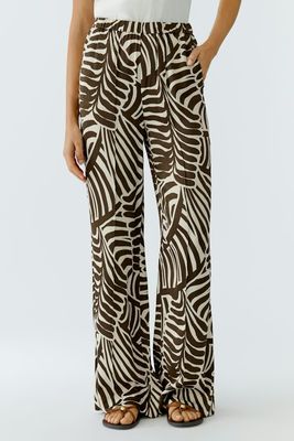 Oui, 97481, Pant, Dark Brown/White