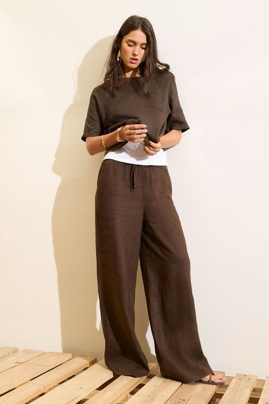 Oui, 97139, Linen Trousers, Demitasse