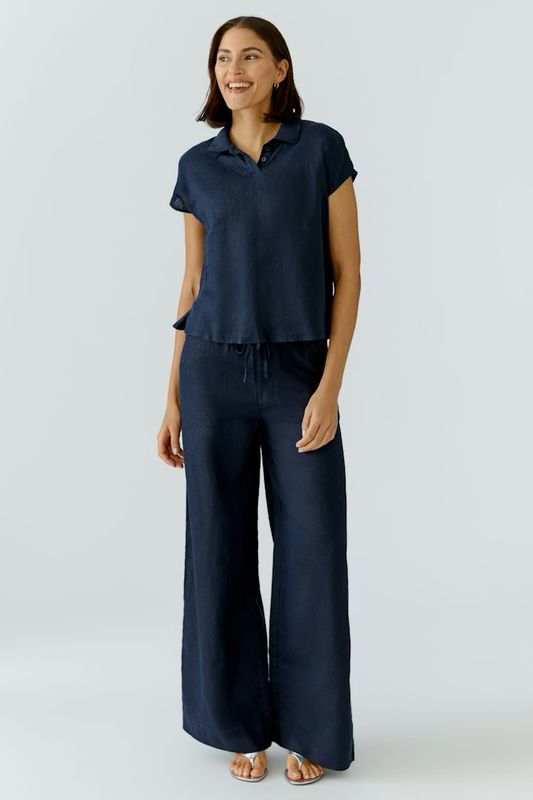 Oui, 97139, Linen Trousers, Dark Blue