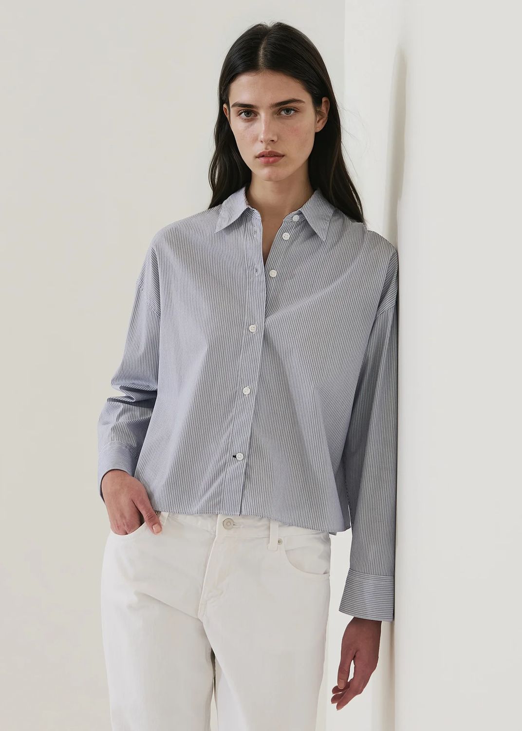 Patrick Assaraf, LS COTTON STRIPE BOXY SHIRT