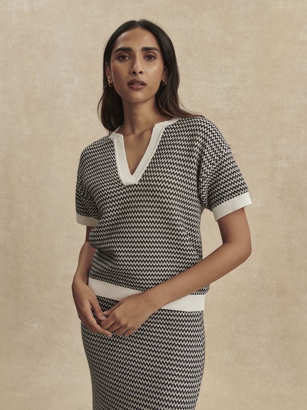 Varley, Dora Knit Top, Snow White/Black