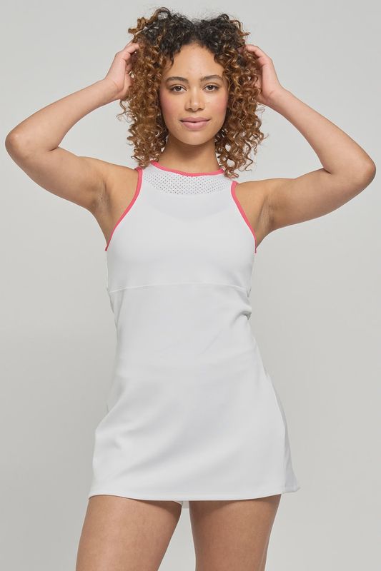 Lija, 3227, City Dress, White/Hibiscus