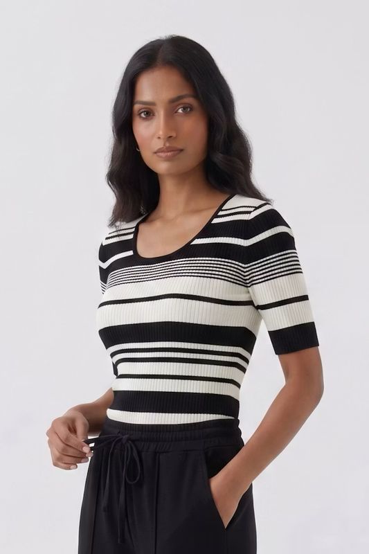 Oui, 97908, Pullover, Black/White