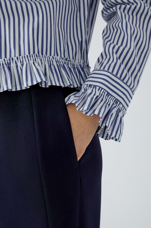 Oui, 99104, Striped Blue/White Blouse