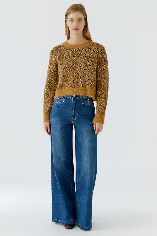 Oui, 100079, Pullover, Camel/Black