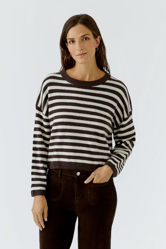 Oui, 92275, Pullover, Dark Brown/White