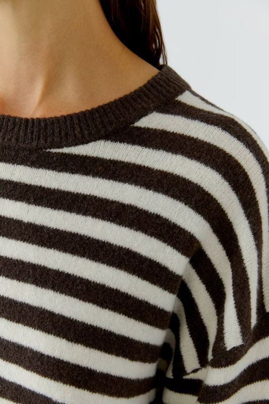 Oui, 92275, Pullover, Dark Brown/White