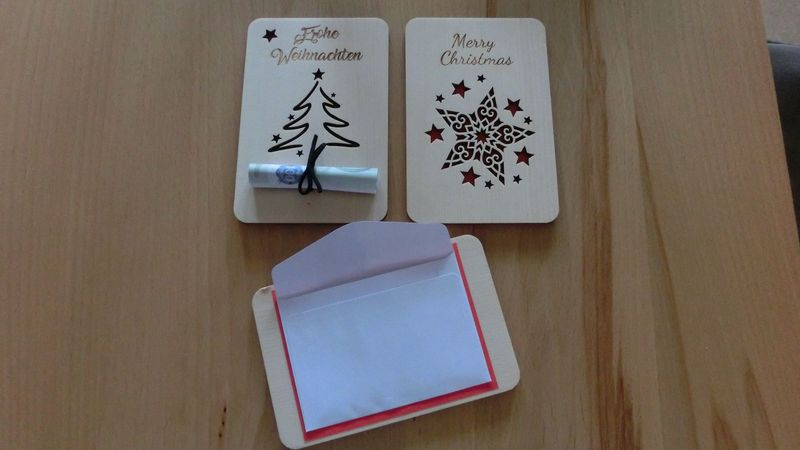 Geld-Geschenkkarte für Weihnachten aus Zirbenholz