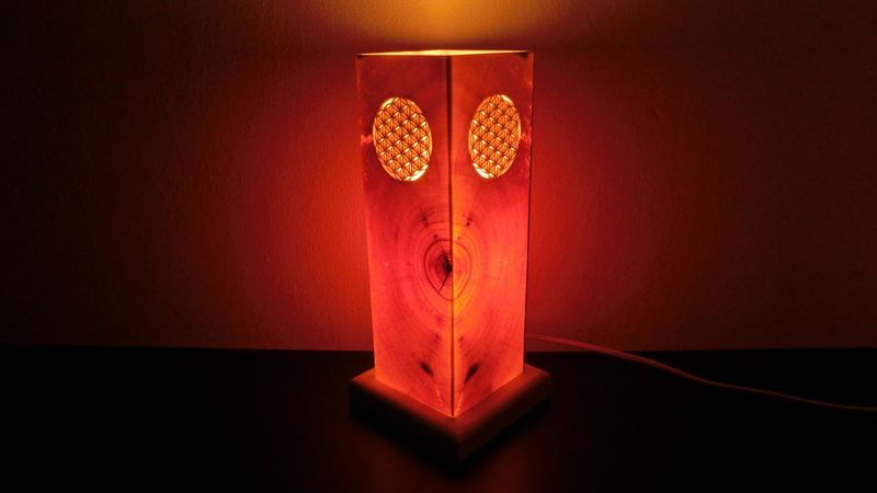 Zirben - Romantik - Lampe Nr. 1497, rechteckig, "Blume des Lebens"