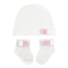 soft touch Soft Touch Girls Newborn Hat & Sock Set