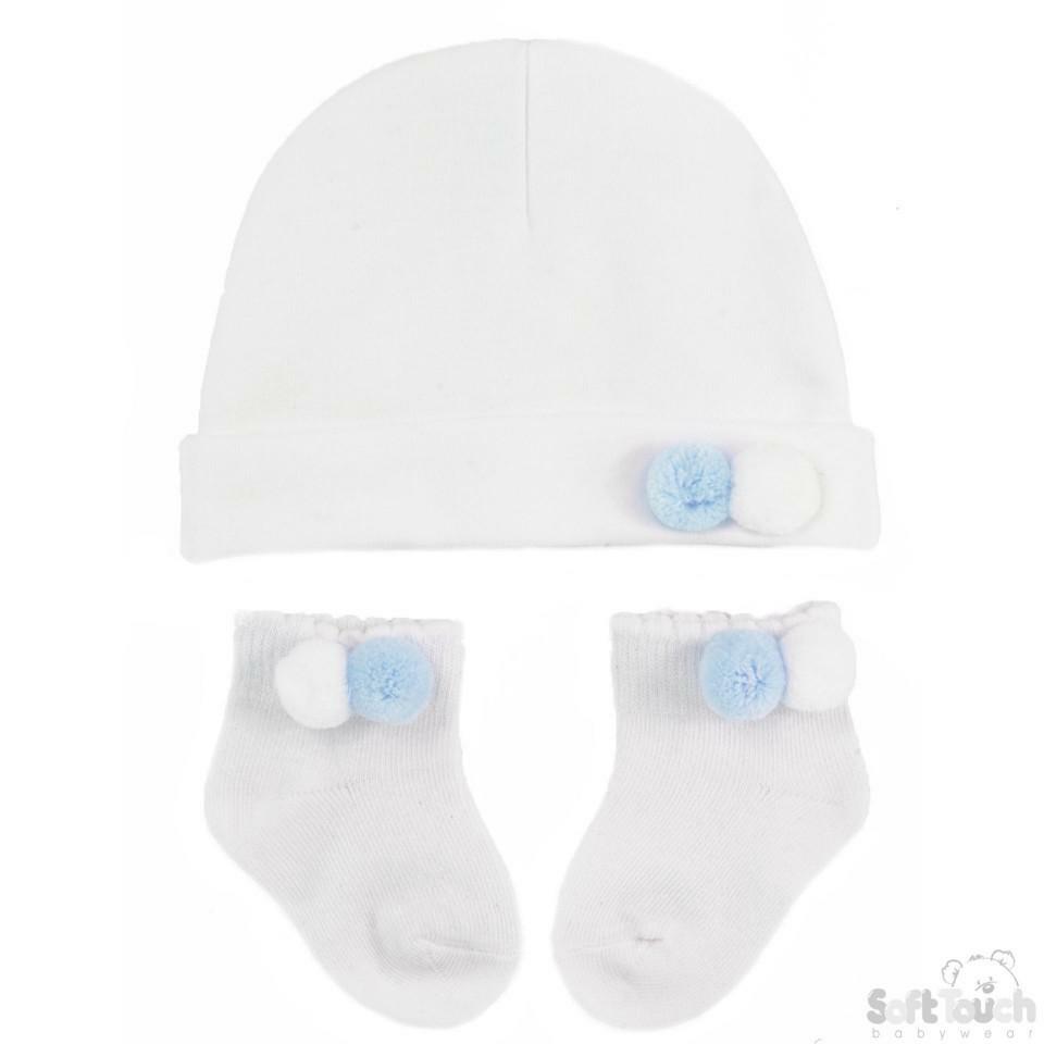  Soft Touch Boys Newborn Hat & Sock Set