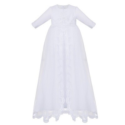 Viktoria Long White English Christening Gown (073)
