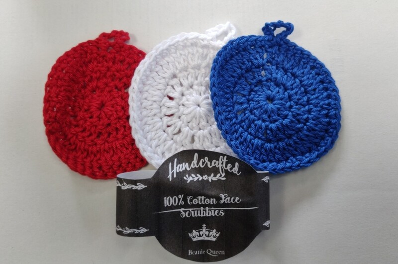 Beanie Queen Handcrafted 100% Cotton Face Scrubbies 3pk