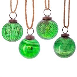 Green Crackle Glass Bauble - Set of 4
