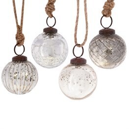 Silver Crackle Glass Bauble - Set of 4