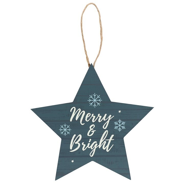 &quot;Merry &amp; Bright&quot; Star Shaped Hanging Sign