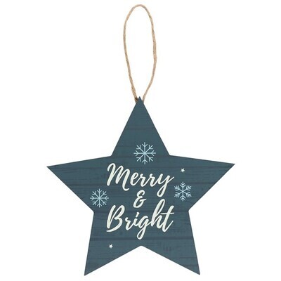 "Merry & Bright" Star Shaped Hanging Sign