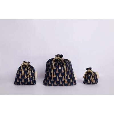 Navy Trees - Double Drawstring Fabric Gift Bags