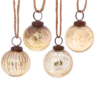 Gold Crackle Glass Bauble - Set of 4