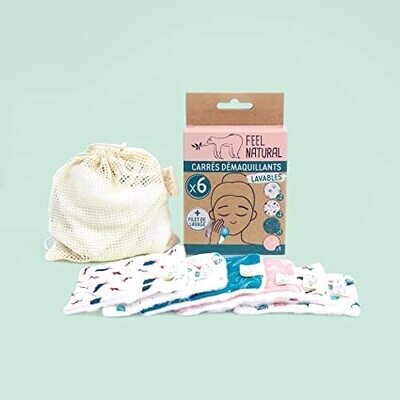 Set of 6 make-up remover pads + Feel Natural washing net