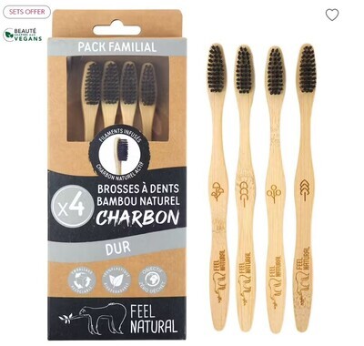 Set of 4 Charcoal toothbrushes - Hard - Feel Natural