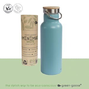 RVS Thermos bottle with bamboo cap BLUE