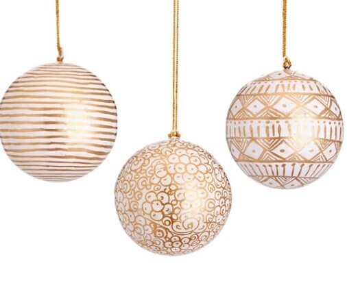 White &amp; Gold Papier Mache Bauble Assorted