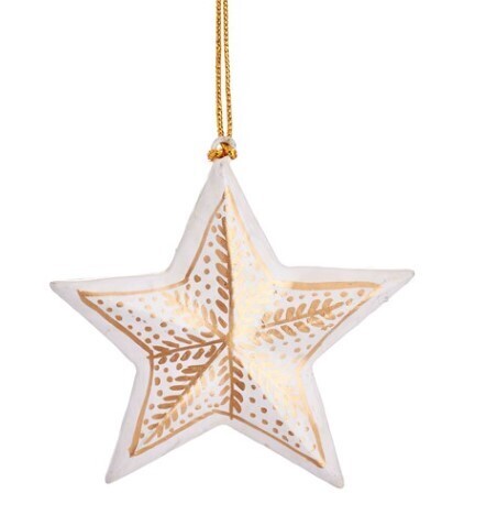 White &amp; Gold Star Wooden Decoration