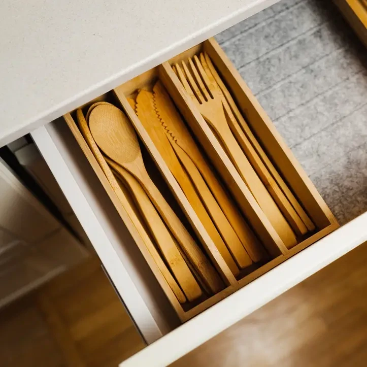 Bamboo Cutlery Set in Drawer Organizer