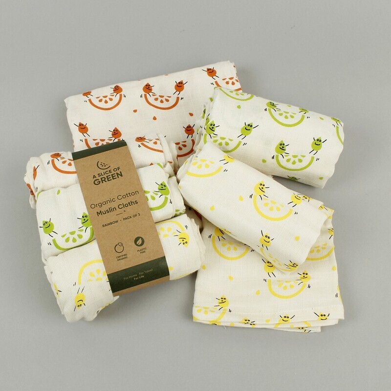 Organic Cotton Muslin Cloths – Rainbow – Pack of 3