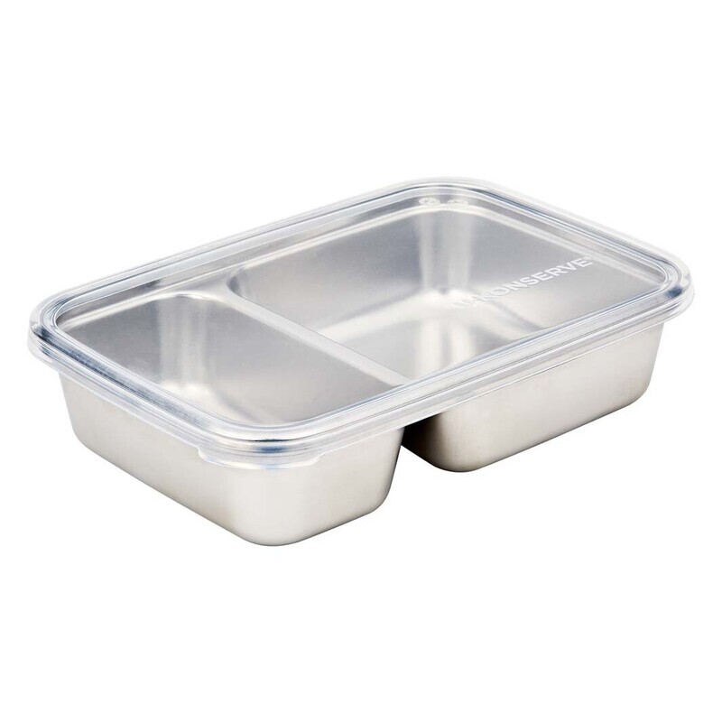 Divided Rectangle Container with Silicone Lid – 28oz Clear