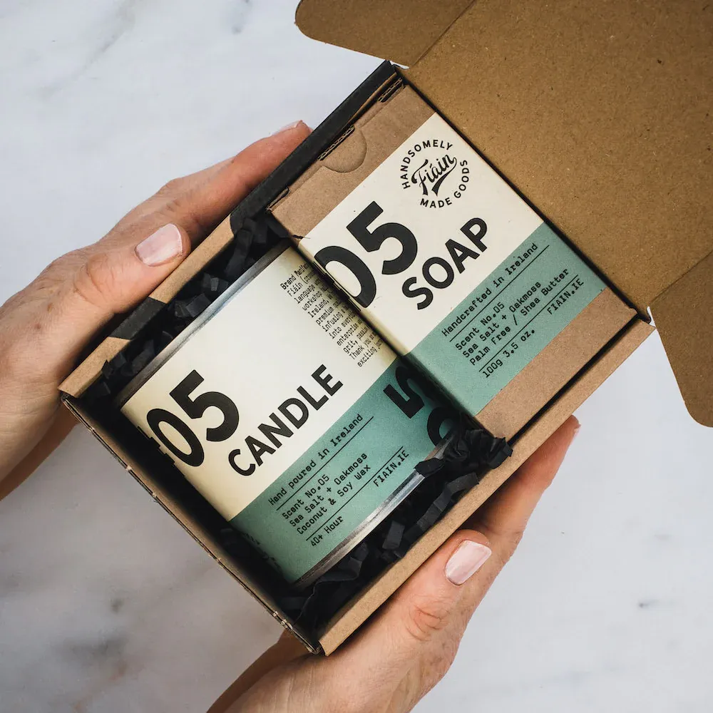 Fiain Candle &amp; soap gift set mini #05 Sea salt+Oakmoss