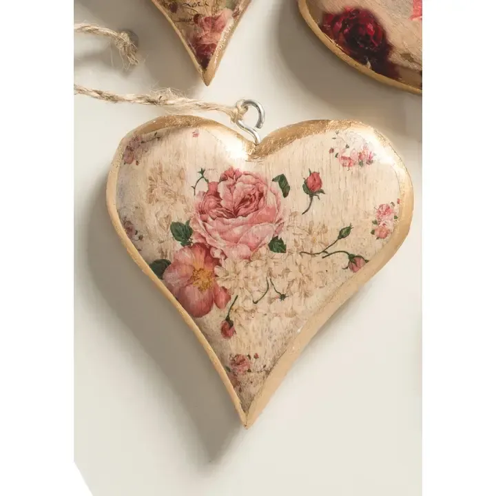 Medium Vintage Wooden Hanging Heart Decoration