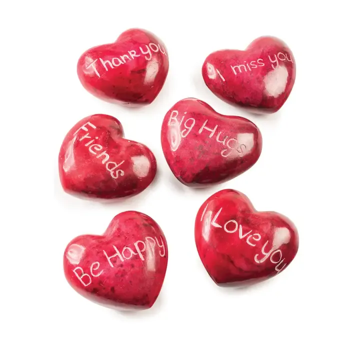 Hand Carved Red Soapstone Heart with Message