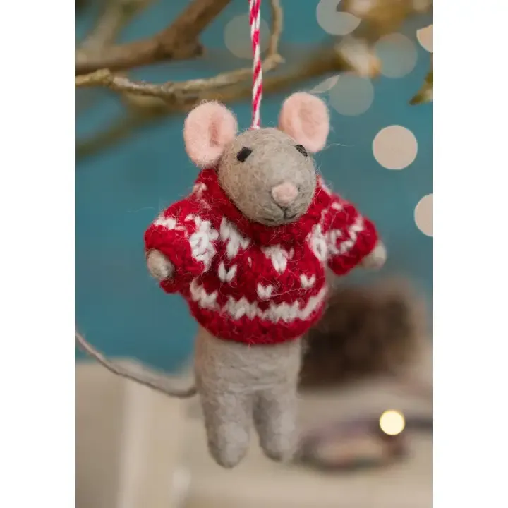 Felt Mouse in Red Knitted Jumper