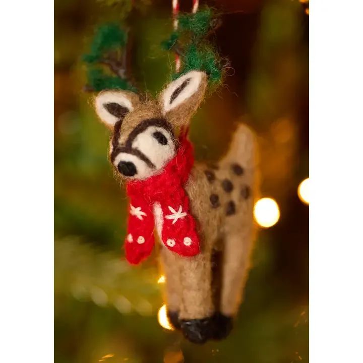 Embroidered Felt Reindeer Decoration