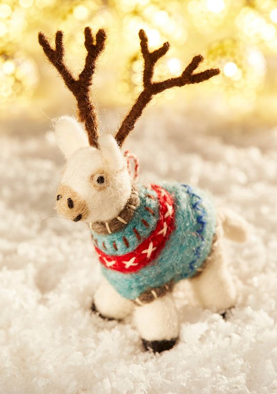 Felt Reindeer In Embroidered Blanket