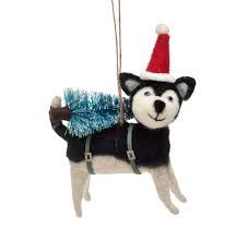 Husky with Christmas Tree Decoration