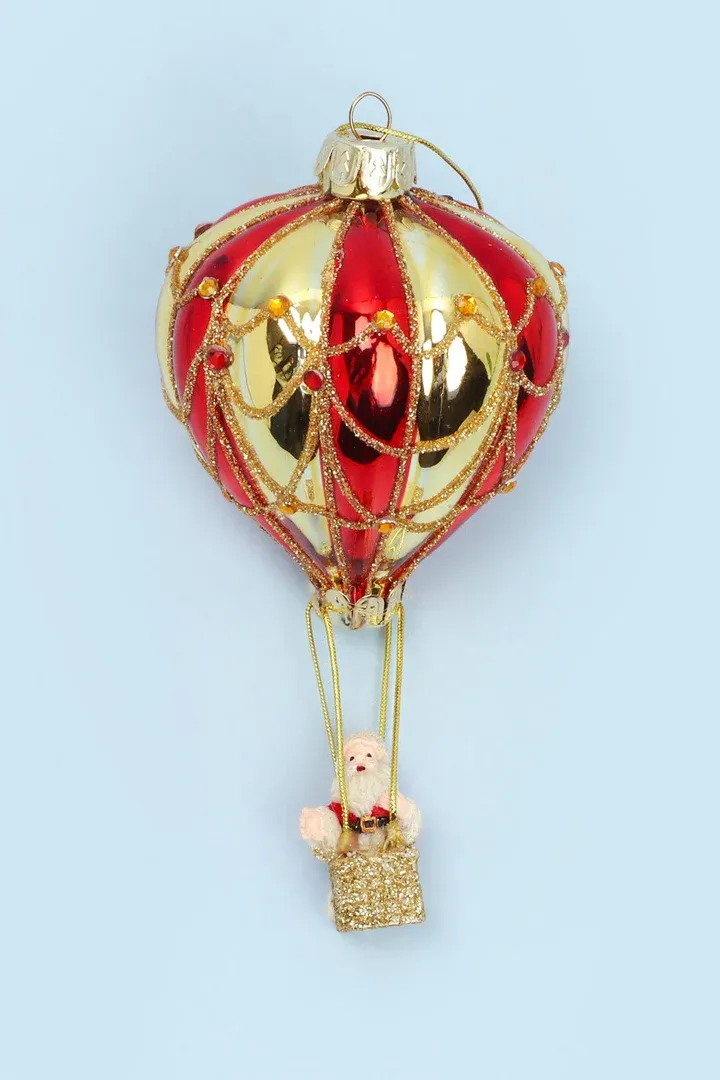 Santa in a Hot Air Balloon Shaped Bauble