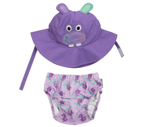 Baby Swim Diaper &amp; Sun Hat Set - Harper The Hippo, Size: 3-6M