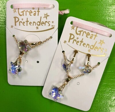 Great Pretenders Boutique Holographic Star Necklace &amp; Rings or Clip On Earrings