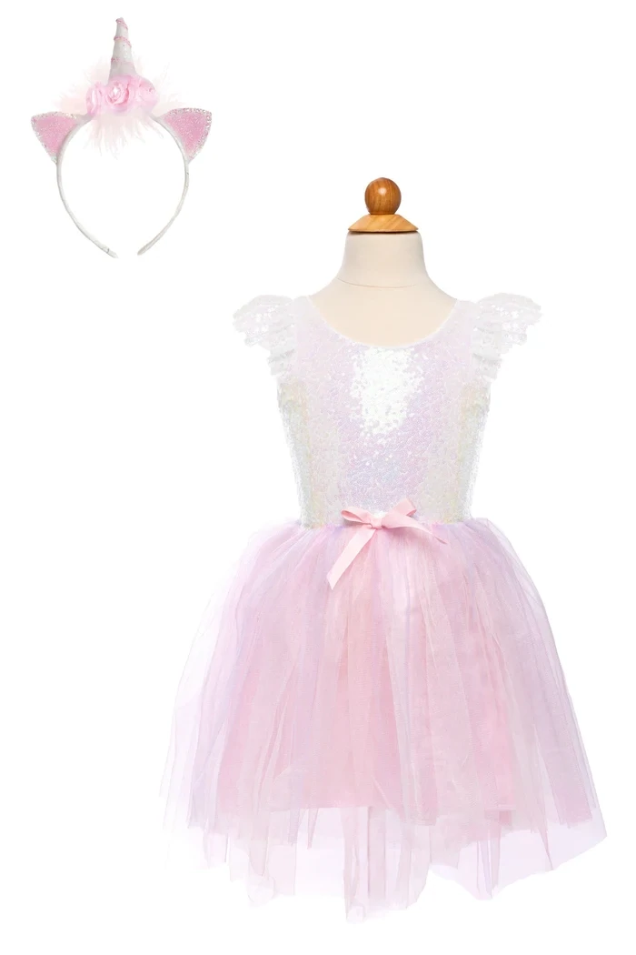 Great Pretenders Dreamy Unicorn Dress Iridescent/Pink With Headband 5-6yr