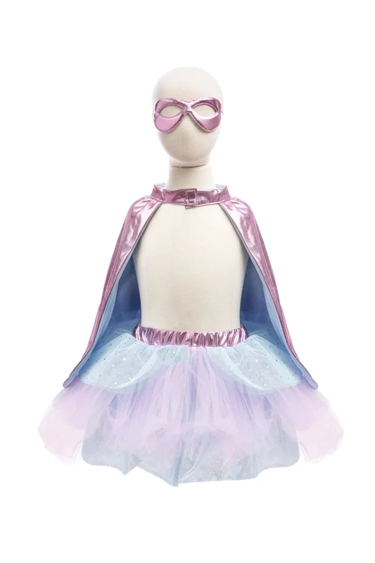 Great Pretenders Super-Duper Tutu, Cape & Mask, MetallicPink/Light Blue 4-6yr