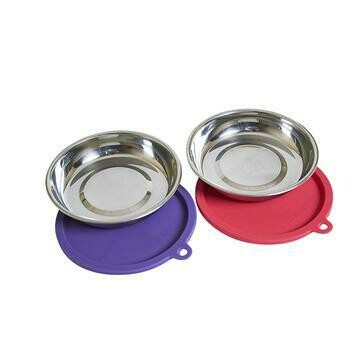 Messy Cats 4PC Watermelon/Purple Stainless Saucer Bowls w/lids