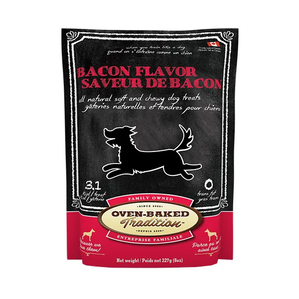 Oven Baked Tradition Bacon Flavour Soft and Chewy Treats for Dogs 8oz
