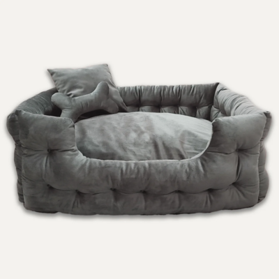 Goo eez Grey Luxury Velour Pet Bed 27 x 20 x 12