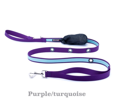 Smoochy Poochy Purple & Turquoise 5/8 x 6 Hands Free Leash
