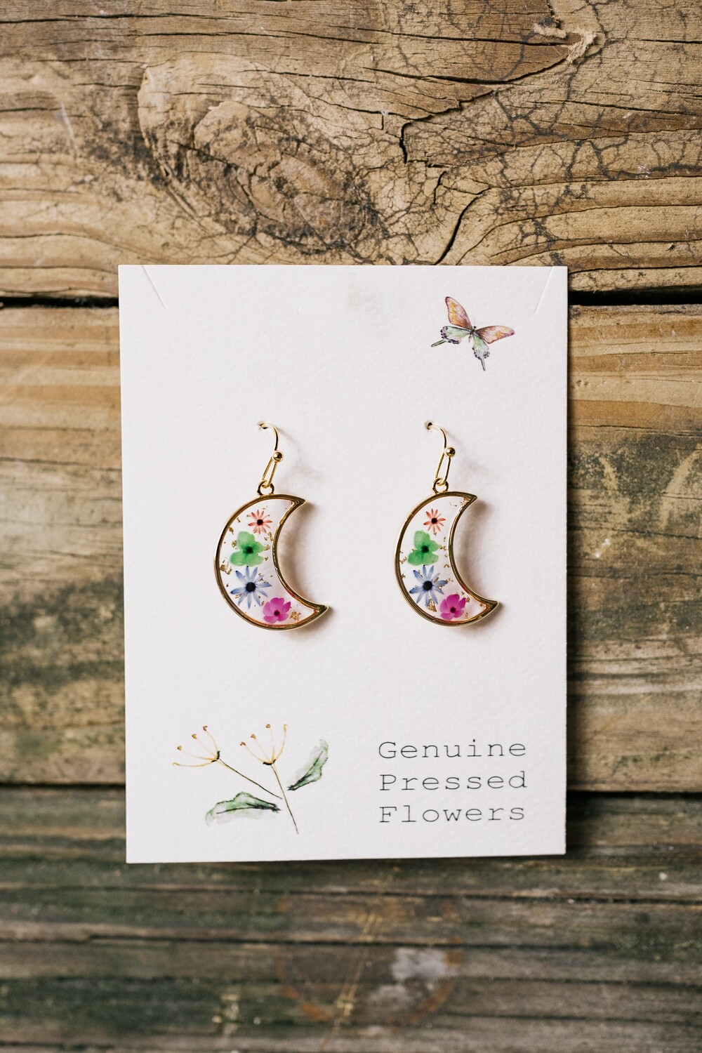 crescent moon flower earrings