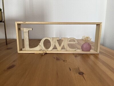 Aufsteller Holzrahmen Schriftzug "Love" mit Vase